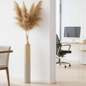 Decorative Metal Tall Floor Vase, 42" High Indoor Decor, Handcrafted Gold Accent Home Office Pot for Pampas Grass by Sona Casa