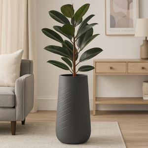 33" Modern Tall Black Self Watering Indoor Decorative Plant Pot with Cement Finish for Home & Office Decor-Sona Casa