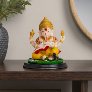 Small Ganesha Idol, 4" Indian Lord Ganesh Statue For Home Office Car Dashboard Pooja Decor, Diwali Gifts - Accent Collection