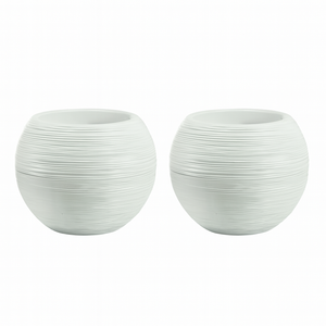 Set of 2 White Round Self-Watering Planter Pots with Glazed Wave Pattern, 18" Indoor Outdoor Succulent Plant Decor-Sona Casa