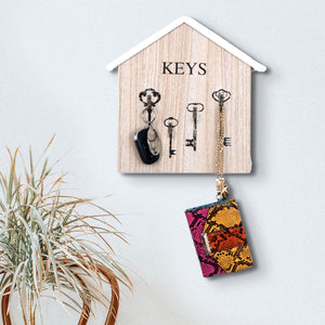 Wooden Wall Mounted Key Holder, 10" 4-Hook Farmhouse Rustic Home Office Entryway Decorative Organizer Rack, Gifts by Sona Casa