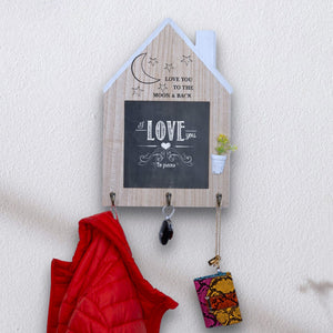 Rustic Brown Black Wooden Key Rack, 17" Wall Mount Entryway 3-Hook Organizer with Chalkboard by Sona Casa