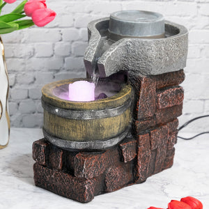 Majestic Oasis Mini Waterfall Fountain, Brown & Gray Fiberglass Polyresin, Indoor Therapy Desk Decor With Adjustable Pump, Mist, And Lights by Sona Casa