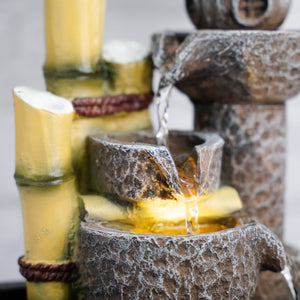 Indoor Water Fountain with Lights, 11" Asian Temple Desktop Waterfall by Sona Casa