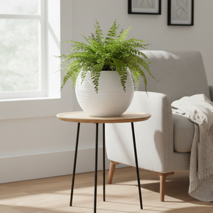 18" Round White Self-Watering Planter Pot with Glazed Wave Pattern, Mid-Century Modern Indoor Outdoor Decor-Sona Casa