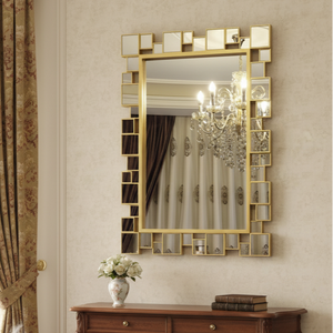 Elegant Gold Frame Decorative Wall Mirror, Lightweight Glass, Vertical & Horizontal Hanging, Premium Home Decor Gift-Sona Casa