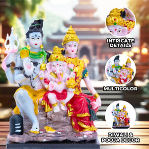 Shiva Parvati Ganesha Family Statue, 8" Diwali Gift Pooja Decor by Sona Casa