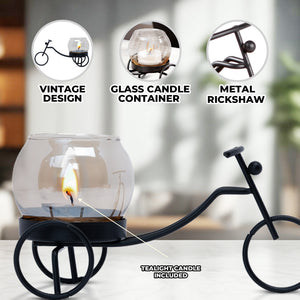 Vintage Iron Rickshaw Candle Holder With Glass Tealight Container, 3" Table, Desk, Altar Decor by Sona Casa