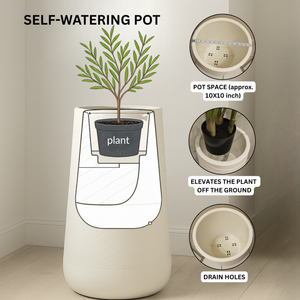Tall Indoor Self Watering Decorative Planter, 27" Modern Minimalist Flower Pot Home, Front Porch, Patio, Backyard & Garden Decor-Sona Casa