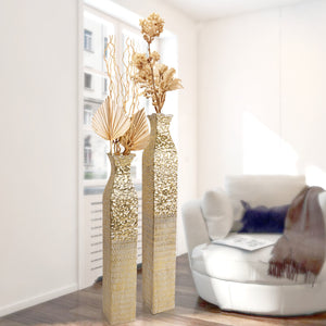 Handmade Weathered Rustic Tall Metal Vases, Extra Large Decorative Floor Vase Set, 35" Large Flower Pots for Pampas Grass, Home Living Room Decor-Sona Casa
