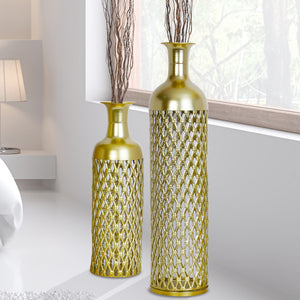 Large Metal Floor Vases, Golden Vase Set of 2 Home Decor 27" and 19" by Sona Casa