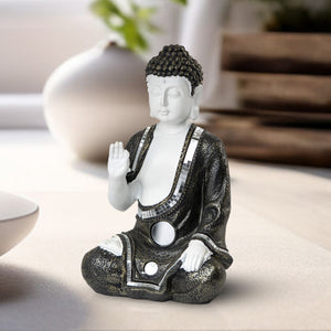 Small Buddha Statue, Antique White Decor, 10" Altar Meditation Room Decor by Sona Casa