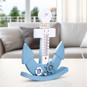 Wooden Anchor Desk Statue with Temperature Gauge, 8" Decorative Nautical Decor, Beach Themed Home Decor, Gifts by Sona Casa