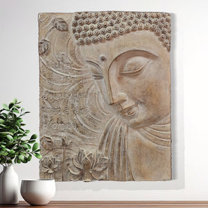 Buddha Wall Art for Living Room, 3D Wall Art, 22" Beige Wall Decor by Sona Casa