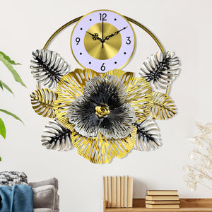 Floral Metal Wall Clock, 24" Home Decor, Silent Nonticking Extra Large Decorative Clock Wall Decor by Sona Casa