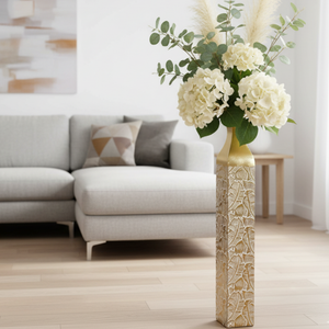 Modern Decorative Metal Tall Vase, Rustic Weathered Finish, Handmade Gold Living Room Decor, 35" Pots for Pampas Grass-Sona Casa