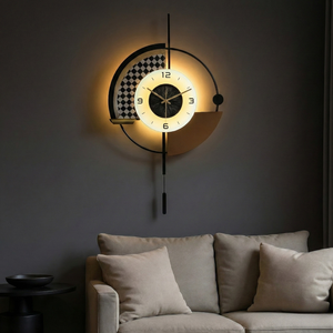 Modern Black and White Wall Clock with LED Light, Remote Controlled, Unique Geometric Design, Pendulum, Living Room Decor, Gift-Sona Casa
