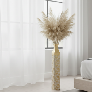 Modern Decorative Metal Tall Vase, Rustic Weathered Finish, Handmade Gold Living Room Decor, 35" Pots for Pampas Grass-Sona Casa