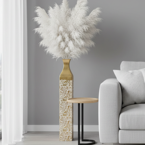 Modern Decorative Metal Tall Vase, Rustic Weathered Finish, Handmade Gold Living Room Decor, 35" Pots for Pampas Grass-Sona Casa