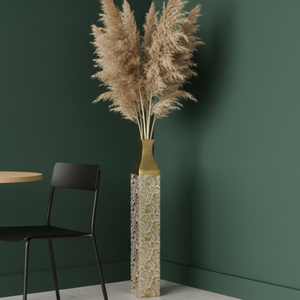 Modern Decorative Metal Tall Vase, Rustic Weathered Finish, Handmade Gold Living Room Decor, 42" Pots for Pampas Grass-Sona Casa