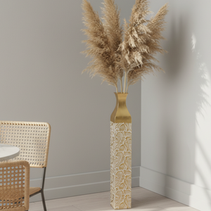 Modern Decorative Metal Tall Vase, Rustic Weathered Finish, Handmade Gold Living Room Decor, 35" Pots for Pampas Grass-Sona Casa