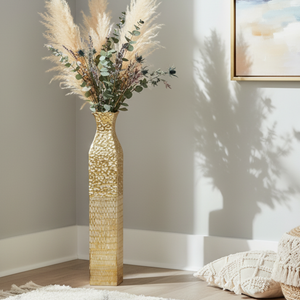 Handmade Weathered Rustic Tall Metal Vases, Extra Large Decorative Floor Vase Set, 35" Large Flower Pots for Pampas Grass, Home Living Room Decor-Sona Casa