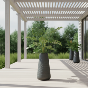 33" Modern Tall Black Self Watering Indoor Decorative Plant Pot with Cement Finish for Home & Office Decor-Sona Casa