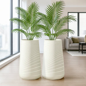 Set of 2 Tall White Indoor Self Watering Decorative Planter, 27" Modern Minimalist Flower Pot Home, Front Porch, Patio, Backyard & Garden Decor-Sona Casa