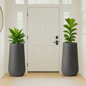Set of 2 Tall Black Self Watering Indoor Decorative Plant Pots, 33" Modern Cement Finish Planters for Home & Office Decor-Sona Casa