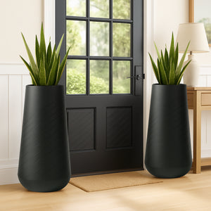 Set of 2 Tall Black Self Watering Indoor Planters, Contemporary Modern Decorative Pots, 33 Inch Riser for Home Office Garden-Sona Casa