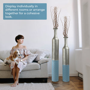 Large Metal Floor Vases, Tall Vase Set of 2, 42" and 36" Large Decorative Pots for Pampas Grass by Sona Casa