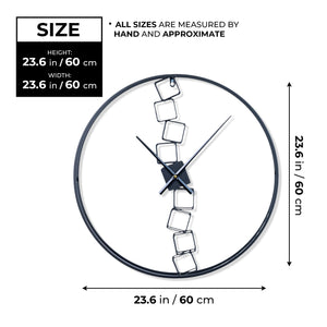 Black Metal Wall Clock, 24" Silent Abstract, Modern Living Room Decor by Sona Casa
