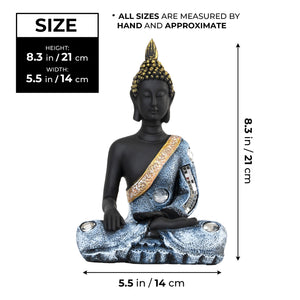 Small Buddha Statue, 8" Black Meditating Decorative Desk Sculpture, Living Room Home Office Zen Decor, Spiritual Gifts by Sona Casa