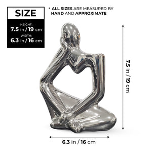 Unique Silver Ceramic Bud Vase, 7" Abstract Thinker Statue, Table, Shelf, Desk Decoration, 1 Tulip Flower Included by Sona Casa