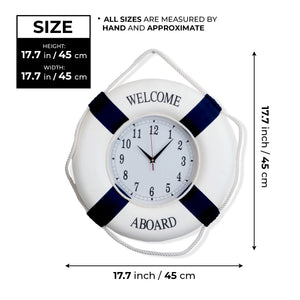 Nautical Round Wall Clock, 18" Silent Decorative Clock, Lifebuoy Coastal Beach Themed Decor, Nautical Gifts by Sona Casa