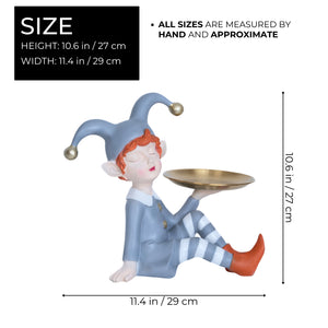 Tabletop Metal Tray Organizer, 11" Resin Clown Elf Statue, Table Desk Shelf Sculpture, Home Office Decorations, Gifts by Sona Casa
