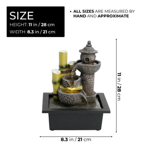 Indoor Water Fountain with Lights, 11" Asian Temple Desktop Waterfall by Sona Casa