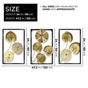 Extra Large Golden Decorative Wall Clock, 24" Silent Non Ticking Clock with Decorative Panels Wall Decor by Sona Casa