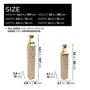 Modern Decorative Metal Tall Vase, Rustic Weathered Finish, Handmade Gold Living Room Decor, 42" and 35" Pots for Pampas Grass-Sona Casa