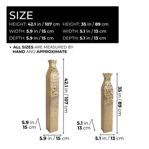 Handmade Rustic Weathered Tall Metal Vases, Extra Large Decorative Floor Vase Set, 42" and 35" Large Flower Pots for Pampas Grass, Home Living Room Decor-Sona Casa
