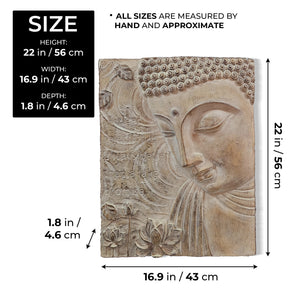 Buddha Wall Art for Living Room, 3D Wall Art, 22" Beige Wall Decor by Sona Casa
