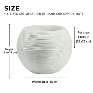 Set of 2 White Round Self-Watering Planter Pots with Glazed Wave Pattern, 18" Indoor Outdoor Succulent Plant Decor-Sona Casa