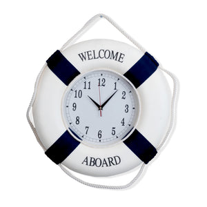 Nautical Round Wall Clock, 18" Silent Decorative Clock, Lifebuoy Coastal Beach Themed Decor, Nautical Gifts by Sona Casa