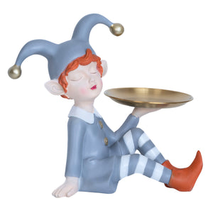 Tabletop Metal Tray Organizer, 11" Resin Clown Elf Statue, Table Desk Shelf Sculpture, Home Office Decorations, Gifts by Sona Casa