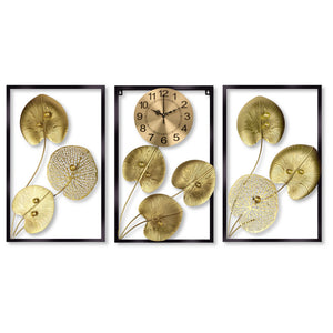 Extra Large Golden Decorative Wall Clock, 24" Silent Non Ticking Clock with Decorative Panels Wall Decor by Sona Casa