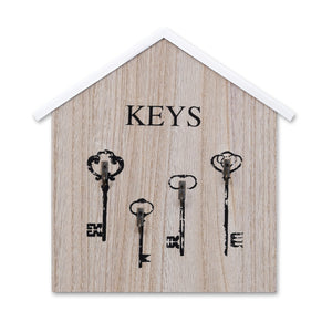Wooden Wall Mounted Key Holder, 10" 4-Hook Farmhouse Rustic Home Office Entryway Decorative Organizer Rack, Gifts by Sona Casa