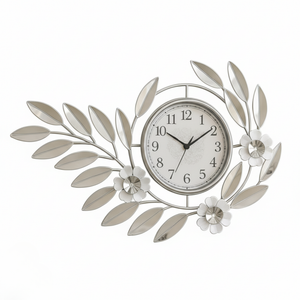 Large 48 Inch Silver Floral Metal Wall Clock, Modern Analog Quartz Timepiece for Living Room & Home Decor-Sona Casa