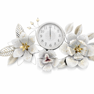 Large Metal Floral Silver Wall Clock by Sona Casa