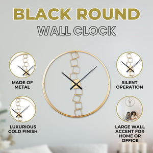 Gold Metal Wall Clock, 24" Silent Non Ticking Decorative Abstract Design by Sona Casa