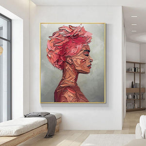 African Woman Wall Art - Textured Oil Painting, Original Hand-Painted Canvas for Living Room & Bedroom Decor, Unique Gift by Sona Casa